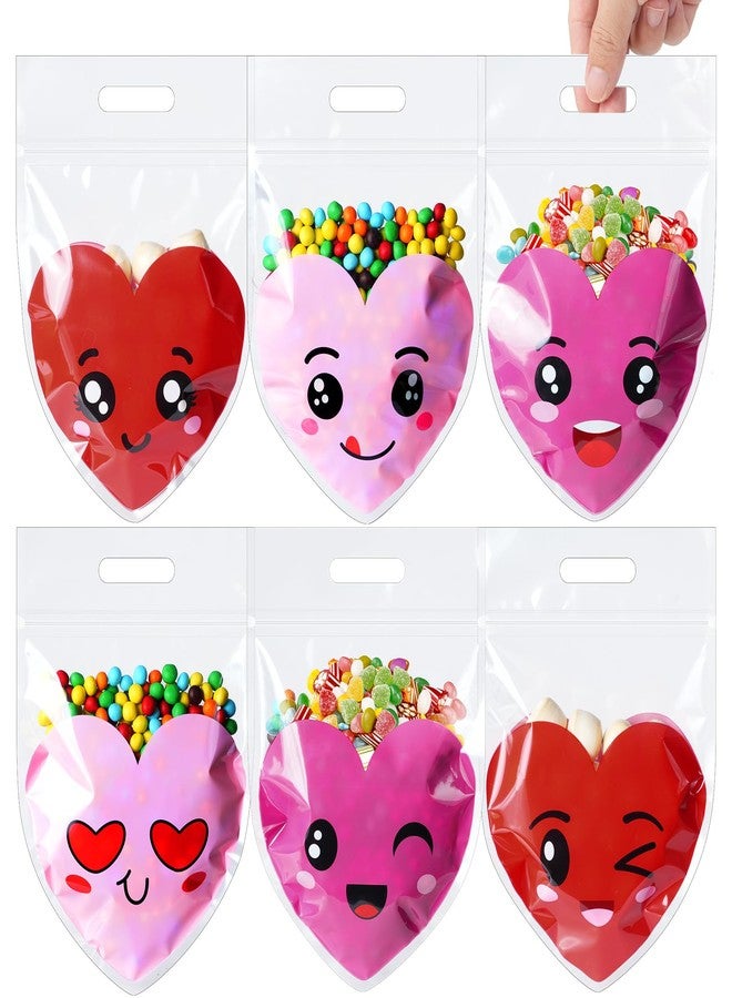 Hallswl 60pcs Valentine's Day Plastic Resealable Gift Bag,Red Pink Heart Candy Goodie Treat Bags with Handles for Kids Party Favor Supplies Classroom Gift Exchange Prizes,9X6inch - Image 1